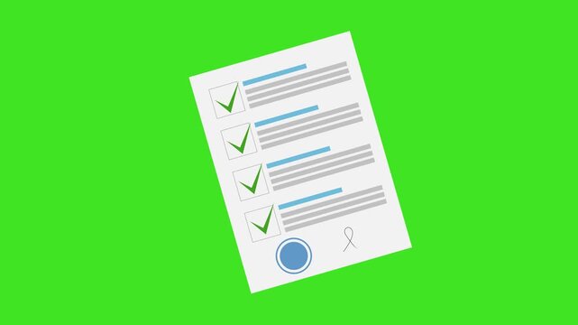 Flat style animation. Document with printing and painting. Chromakey background. 4K