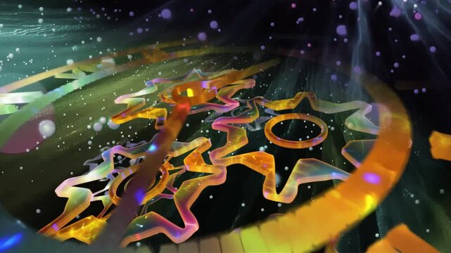A surreal cosmic clock with rotating gears floats within a glowing galaxy, symbolizing the infinite flow of time, universal motion, and the connection between mechanics and the cosmos.
