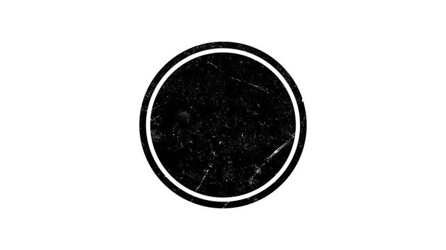 Dynamic, black, round grunge stamp frame, on a white background. Emblem, badge, label .4K video