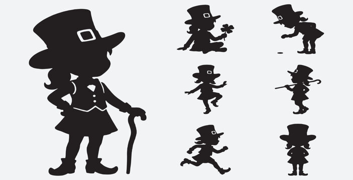 Set of leprechaun silhouettes for St. Patrick's Day celebration.