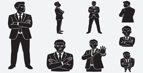Obraz premium Collection of Silhouette Businessmen Poses and Gestures in Black and White.
