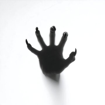 A black hand with six fingers against a white background