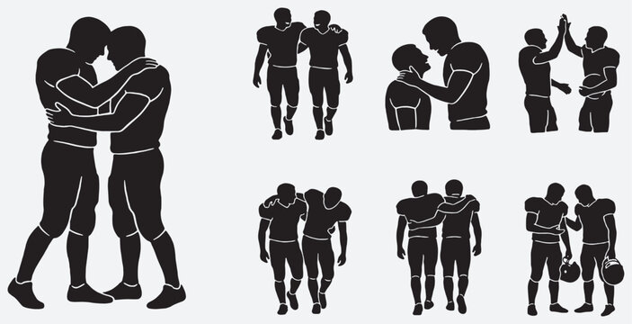 Silhouettes of American football players showing camaraderie and support on the field.