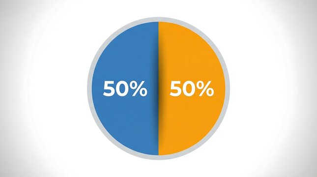A 50 50 split pie chart visual representation of equal proportions and balanced data distribution