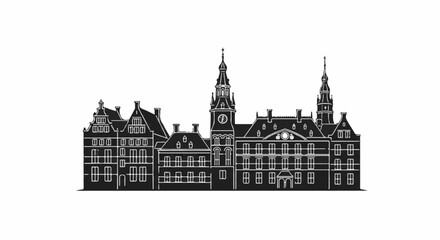 Obraz premium Ornate multi-story buildings with towers and clocks form a city skyline