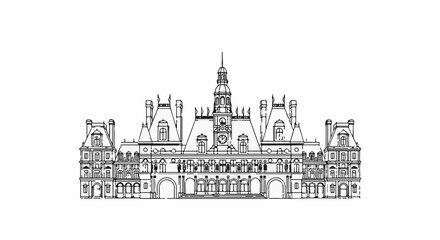 Obraz premium Ornate, symmetrical, historical building with arched entrances and a central clock tower