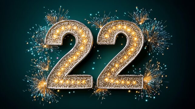 Elegant Celebration Card Featuring Glittering Number 22 in Silver on Vibrant Green Background