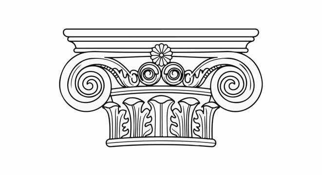 Ornate Ionic column capital with scrolls, leaves and a central floral element