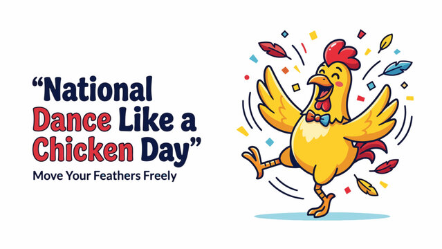 National Dance Like a Chicken Day with funny dancing chicken character, playful humor and celebration concept, modern flat vector illustration