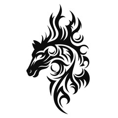 Obraz premium Tribal Horse Head Tattoo, Black Flame Ornament, Abstract Animal Logo Design