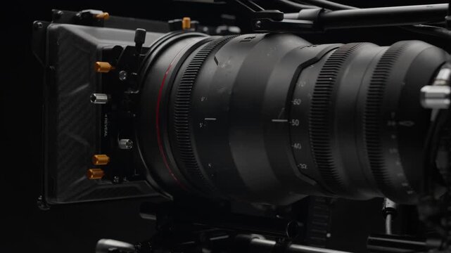 Professional cine zoom lens on cinema rig