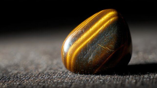 Striking Polished Tiger's Eye Stone with Natural Bands and Golden Luster Detailed Closeup
