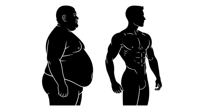 Comparison of body composition between obesity and muscular physique Vector, illustration