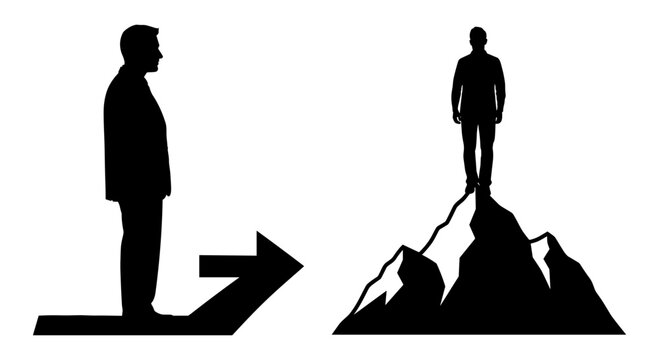 Journey from ordinary life to achieving great heights and success Vector, illustration
