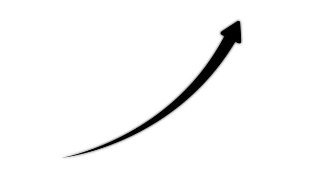 Black color arrow rising transparent channel. Abstract arrow growth chart of economy icon black color animated down to up arrow animation direction animation. on white background 4k video animation.