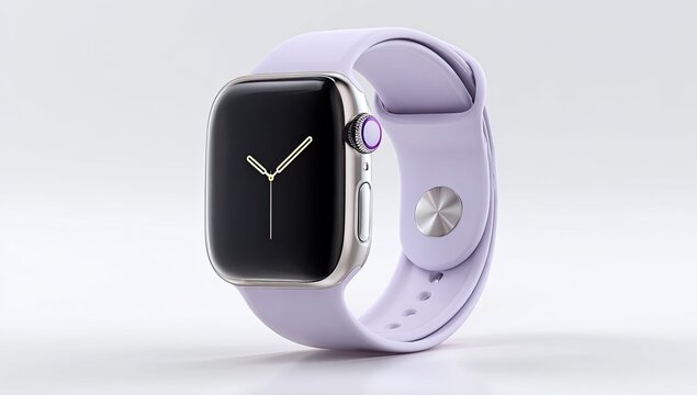 Sleek smartwatch with a light purple band and minimalist analog display