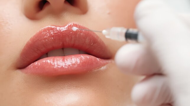 A lip border augmentation filler injection cosmetic procedure.