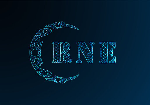 Low poly letter logo RNE design. RNE letter logo low poly vector design on blue color gradient background. RNE logo low poly design