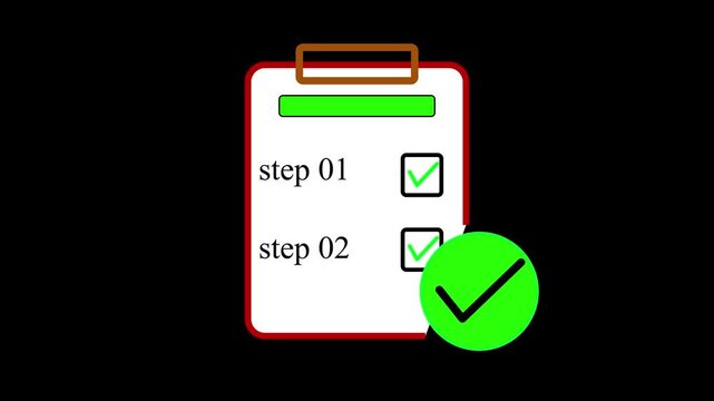 Clipboard with two completed steps and green check marks. This checklist shows flow. A process checklist for step by step tutorials and educational instruction.