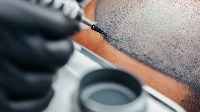 A scalp micropigmentation hairline tattoo cosmetic procedure.