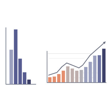 Comparison of bar and line chart trends over time with varying data sets Vector, illustration