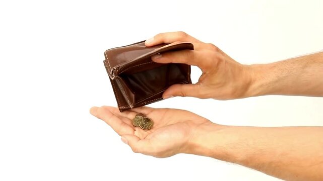 empty wallet purse have no money for bill payment on isolated white background, opening purse Bankruptcy and poverty concept