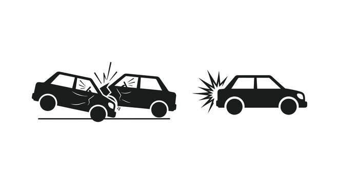 Two car crashes depicted in a striking black silhouette