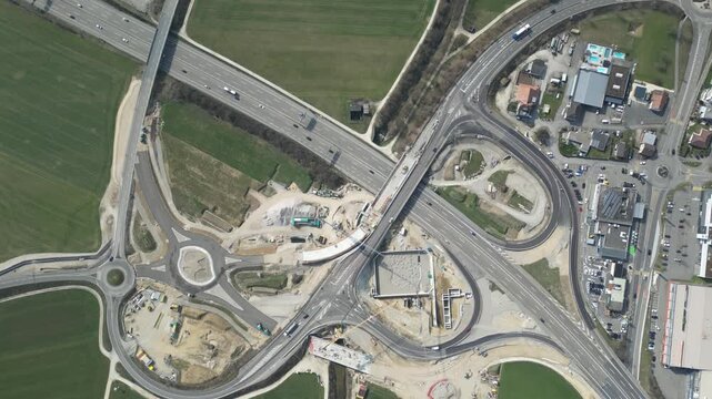 Autobahnbaustelle von oben