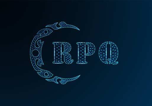 Low poly letter logo RPQ design. RPQ letter logo low poly vector design on blue color gradient background. RPQ logo low poly design
