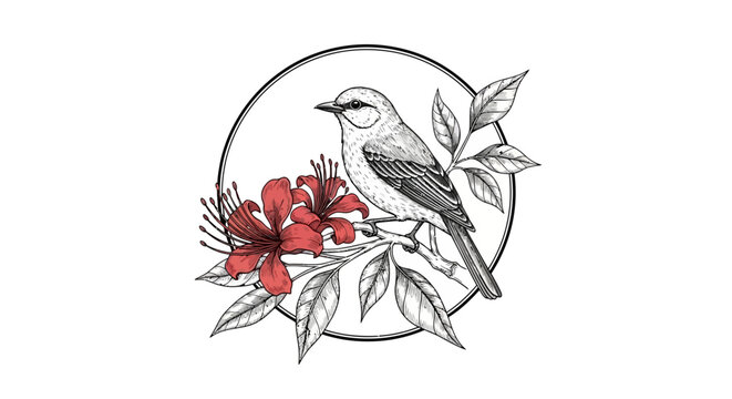 Small bird perched on branch.