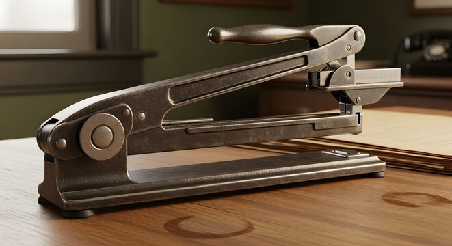 Vintage stapler long reach deep throat for office binding tool and document fastening