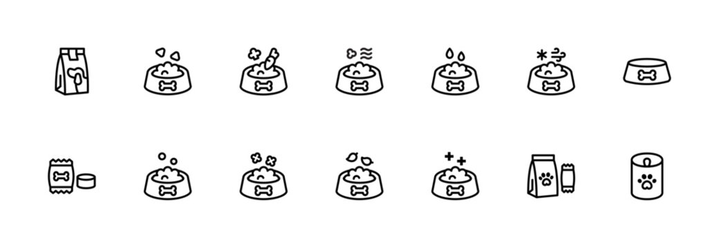 A minimal line icon set of pets and dogs designed for clean and simple UI, web and mobile applications, and general-purpose use.