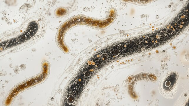 Microscopic parasites and bacteria cells visualized in a laboratory setting