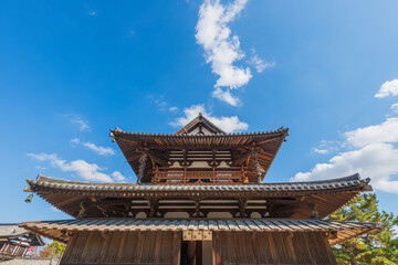 Obraz premium Horyu-ji Temple ,located in Nara is known as the oldest wooden structure in the world. Horyuji was registerd as UNESCO World Heritage site in 1993.