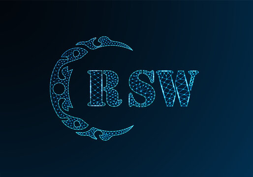 Low poly letter logo RSW design. RSW letter logo low poly vector design on blue color gradient background. RSW logo low poly design