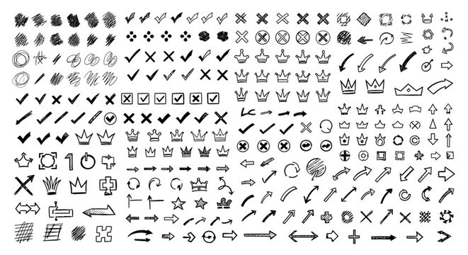 Various black and white checkmarks.