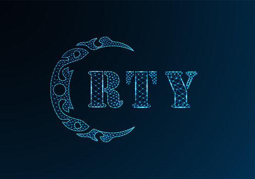 Low poly letter logo RTY design. RTY letter logo low poly vector design on blue color gradient background. RTY logo low poly design