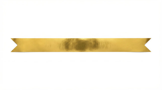 Long horizontal gold ribbon banner with fishtail cut ends isolated on a white background for website design elements or festive gift label tags