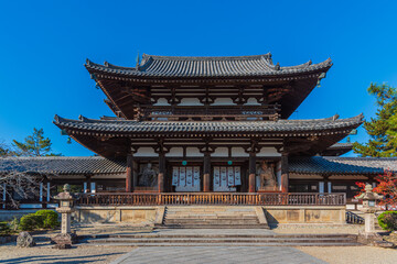 Obraz premium Horyu-ji Temple ,located in Nara is known as the oldest wooden structure in the world. Horyuji was registerd as UNESCO World Heritage site in 1993.