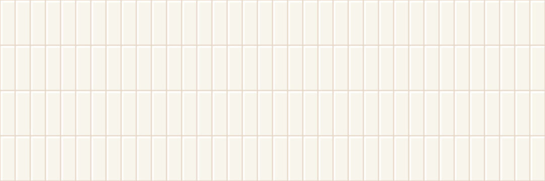 White tile texture for bathroom and kitchen wall. Beige ceramic vertical mosaic, cream seamless pattern. Subway simple texture, white background with rectangle ceramic tiles, vector flat illustration