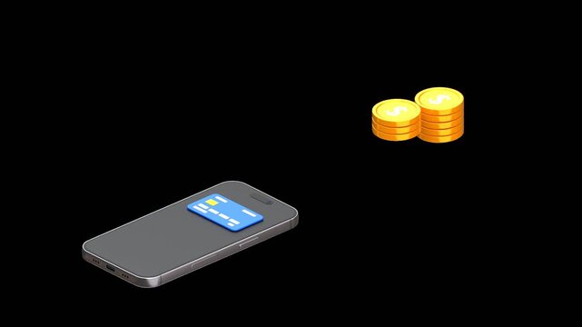 3D Smartphone Banking App with Digital Transaction and Gold Coins | Alpha Channel