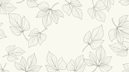 Fototapeta premium Elegant seamless pattern featuring delicate line art leaves in a subtle beige tone, creating a sophisticated and natural botanical background.