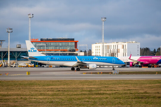 Gdansk, Poland - April 8, 2026: KLM Royal Dutch Airlines plane at Gdansk Airport