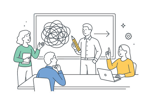 A clear process simplification scenario where a team reduces complexity and removes redundant steps during a planning session to improve efficiency, centered around a