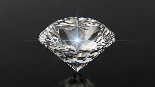 A brilliant, sparkling gemstone with radiant light reflecting on a dark, reflective surface