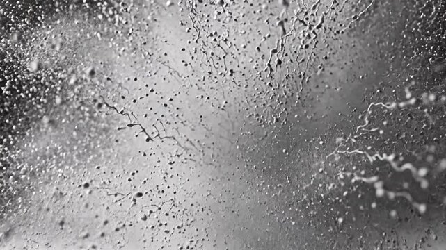 Abstract black and white image of a spherical object with small particles floating around it