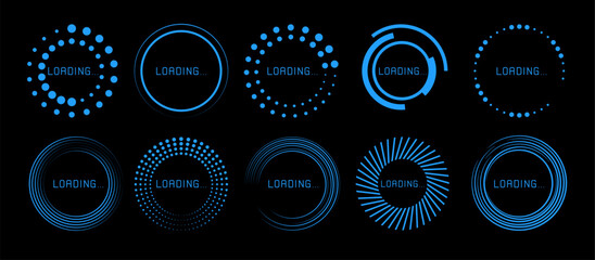 Futuristic hud interface, glowing circular tech elements, neon targeting circles, and digital loading progress bars, abstract vector icons isolated. Sci fi game screens and holographic ui panels © klyaksun