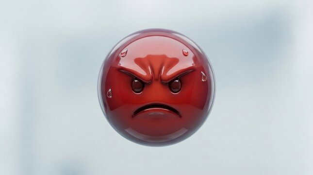 A 3D emotion emoji with an angry face, glossy rounded form, furrowed brows and intense reaction detail in a polished expressive icon composition, ultra-realistic, no logos.