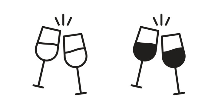 champagne glasses icon, thin line symbol, editable stroke eps 10