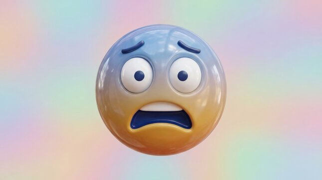 A 3D emotion emoji with a frightened face, glossy rounded features, tense expression and polished dramatic reaction in a bold icon style, ultra-realistic, no logos.